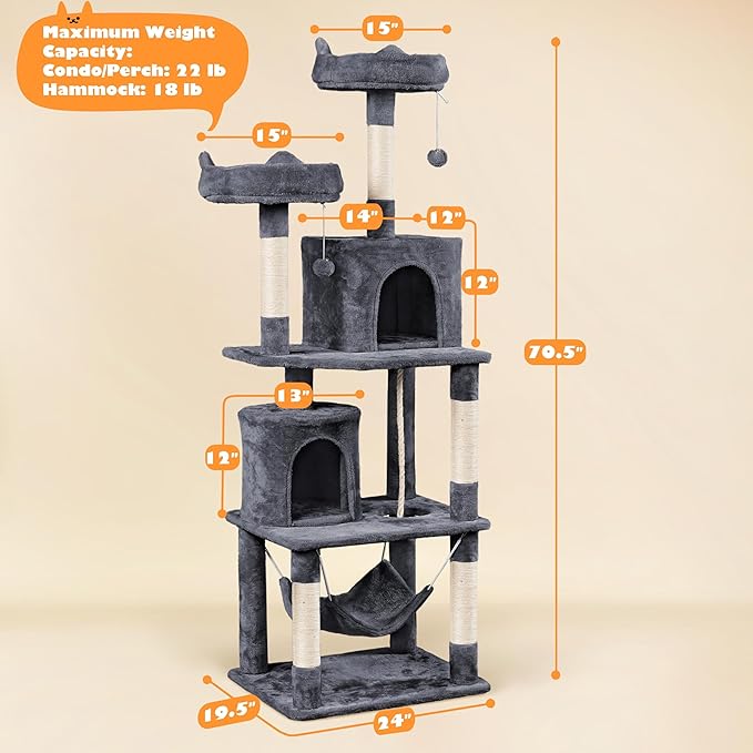 Topeakmart Multi Level Cat Tree, Cat Tower for Indoor Cats with 2 Condos & 2 Perches & Scratching Post, Cat Bed Furniture for Play