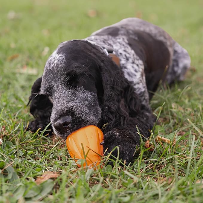 Chew King by Mammoth Premium Treat Dog Toy, Extremely Durable Natural Rubber Toy, Bacon Flavored Dog Treater, Medium - Orange