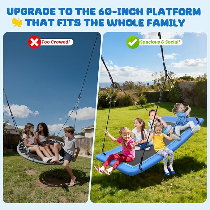 Trekassy 700lb Giant 60" Skycurve Platform Tree Swing for Kids and Adults with 2 Hanging Straps-Blue