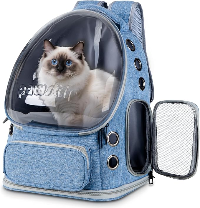 Pawstrip Cat Backpack Carrier with Large Space Bubble Window, Airline Approved Breathable Pet Carrier for Small Dogs Cats up to 15lbs, Foldable for Travel Hiking & Outdoor Use