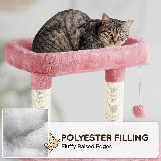 Yaheetech Cat Tree Cat Tower, 63in Multi-Level Kitten Tree w/Sisal-Covered Scratching Posts & Condo, Pet Furniture Activity Center for Kitty, Pink