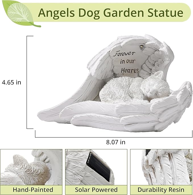 Pet Cat Solar Garden Memorial Statue – Outdoor Resin Angel Kitty with Solar Light, Guardian Angel Kitten Memorial Gift for Patio, Lawn, Yard, or Garden Christmas Decor