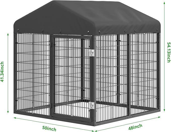 Large Outdoor Dog Enclosure,Heavy Duty Dog Cage with Roof,Galvanized Steel Dog Kennel Fence with Double Safety Locks(4.2'L x 4'W x 4.5'H)