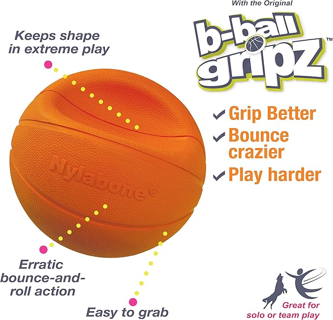 Nylabone Power Play Gripz Felt Basketball Rubber Fetch Toy, Squeaky Ball for Dogs, Large (1 Count)