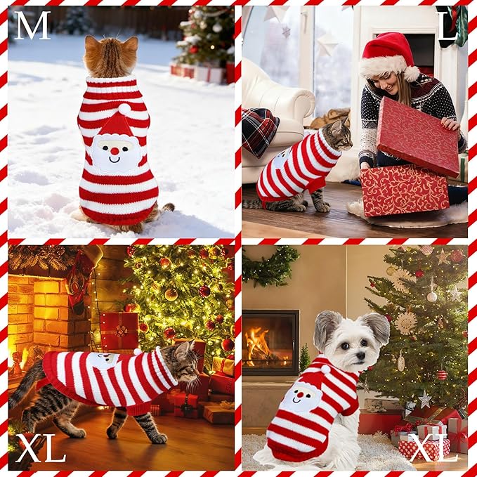 Dog Christmas Sweater Pet Winter Warm Coat Pajamas Small Dog Sweaters Christmas Santa Sweater for Large Cats Small Dogs (Santa, XL)