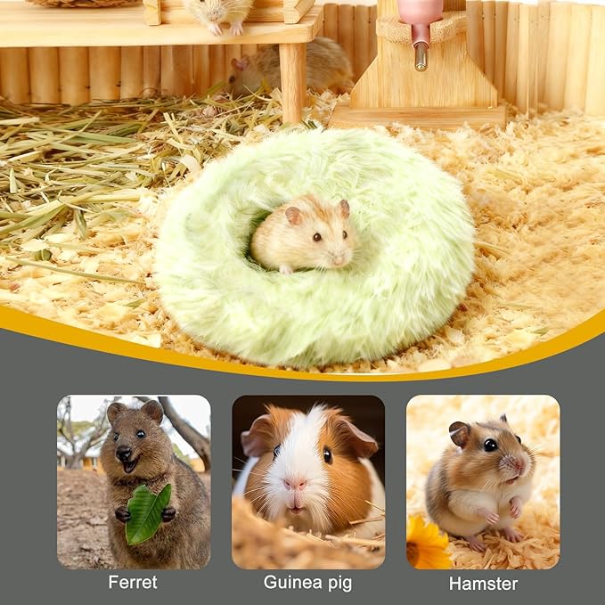Guinea Pigs Bed Small Animal Bedding Donut-Shaped Burrowing Pet Bed Soft and Warm Hideaway with Spandex and Fleece Bottoms Cozy Carrier, Cage Accessories