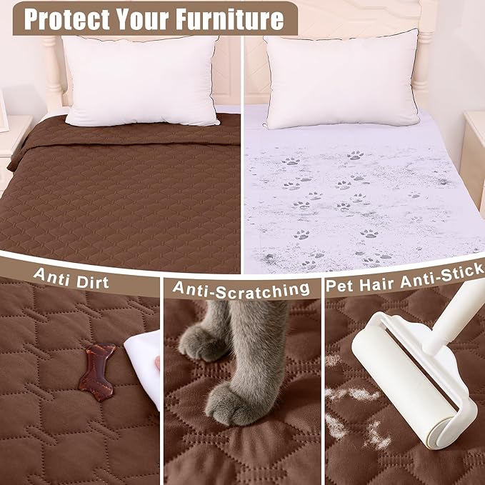Smiry Waterproof Dog Bed Cover Blanket, Soft Reversible Pet Blanket, Washable Leakproof Cats Dogs Couch Cover for Sofa, Couch, Furniture (82x102 Inch, Brown/Chocolate)