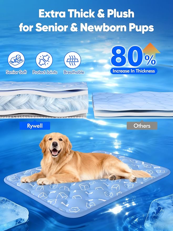 Rywell Dog Cooling Mat 2.0, Ocean Blue,59" x 40" Thick & Durable Cooling Mat for Extra Large Dogs, Long-Lasting Cool with Waterproof & Color-Changing Arc-Chill Tech (Q-Max>0.5) Washable& Non-Toxic