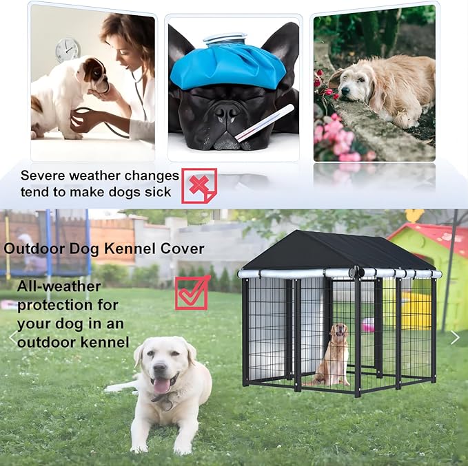 Outdoor Dog Kennel Cover,Full Coverage for 4.2'Dx4.2'Wx4.5'H Dog Cages,600d Heavy Duty Waterproof Large Dog Kennel Cover,(Cover Only) Black
