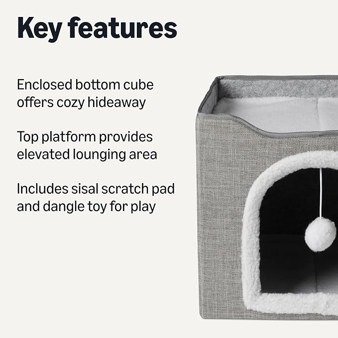 Amazon Basics Cat House 1 Story, Foldable Cat Condo with Sisal Scratch Pad, Grey