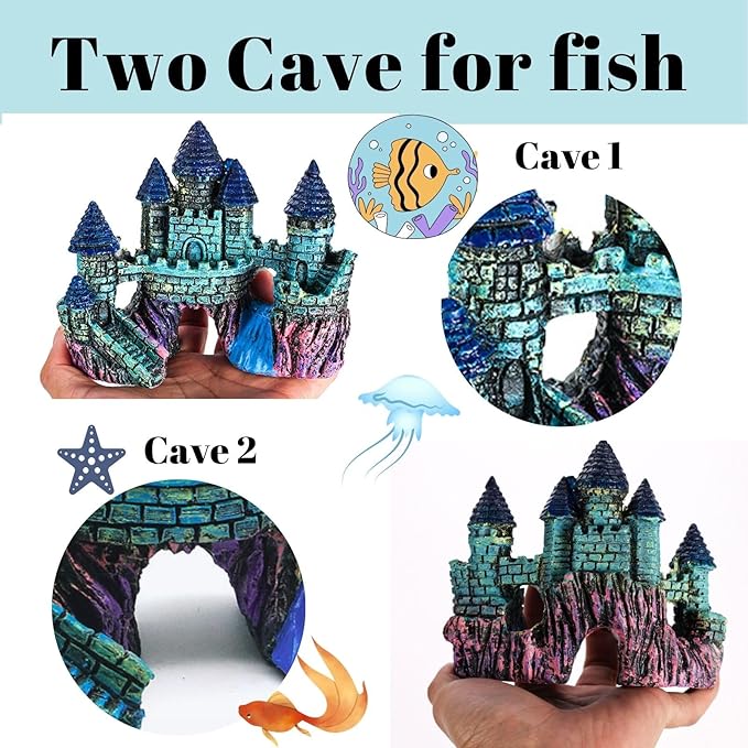 Fish Tank Decorations Vintage Castle Aquarium Decorations Resin Cave Hideouts Large for for Betta Fish Freshwater and Saltwater Fishtanks, Fish Tank Accessories