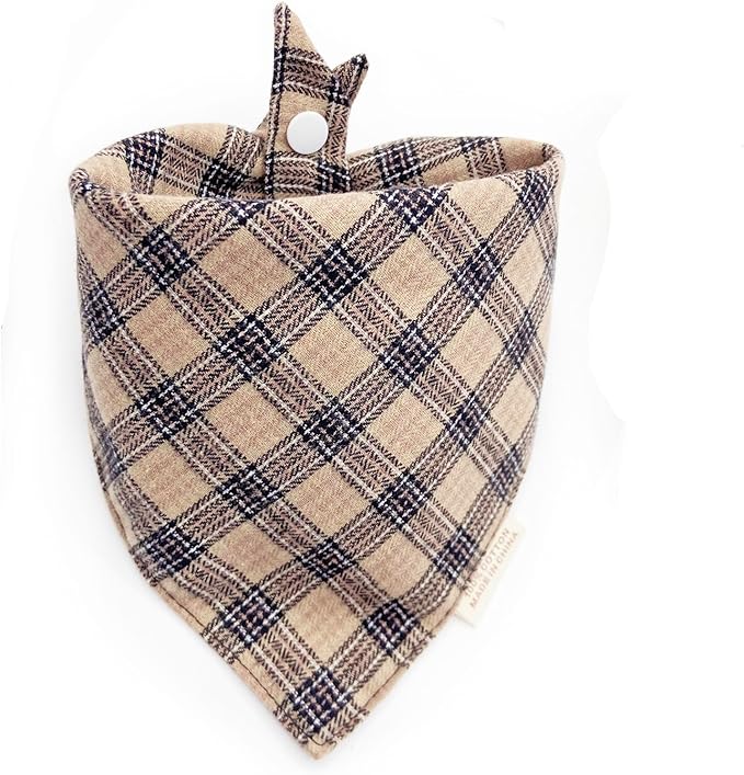 Christmas Plaid Dog Bandana with Button, Fall Dual Layer Scarf Soft Cotton Triangle Bib Girls and Boys Kerchief Adjustable Accessories for Small Medium Large Extra Large Dog Puppy Pet Cat