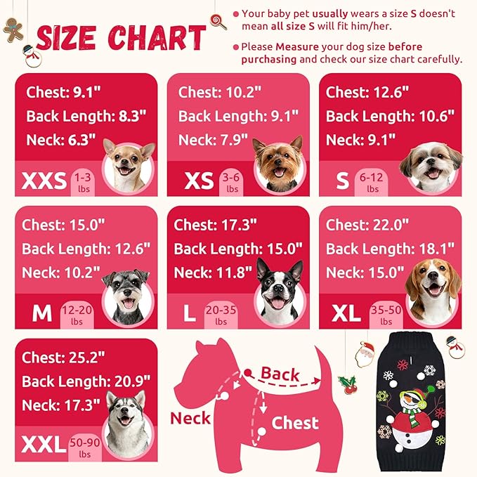 Christmas Dog Sweaters Xmas Pet Outfit Clothes Cute Black Snowman Costume Puppy Cat Knitted Jumpers (XXL,Black Snowman)