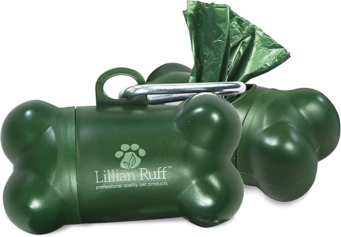 Lillian Ruff Dog Waste Bag Dispenser with Leash Clip Disposable Bag Holder for Pet Waste - 15 Leak Proof Unscented Poop Bags Included-3 Pc Pack Green