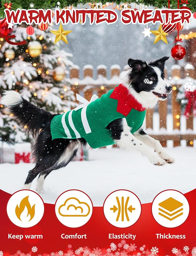 Dog Christmas Sweater, Soft Warm Pet Clothes Coat for Small Medium Large Dogs and Cats Boy Girl, Fall Cozy Holiday Turtleneck Knitting Collar Pullover Pup Outfit Costume for Thanksgiving New Year