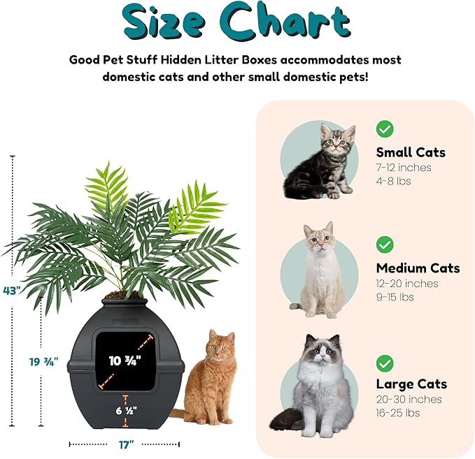 Good Pet Stuff Hidden Litter Box Planter, Decorative Cat Litter Enclosure with Carbon Filter, Artificial Plant, Easy Clean, Indoor Design, Courtyard Square Style, Base Kit, Black Suede