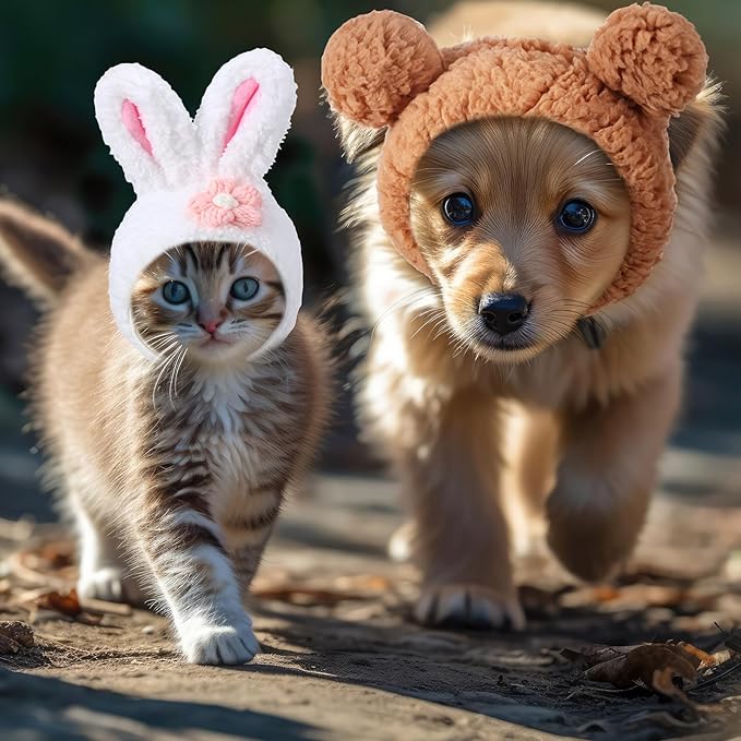 Weewooday 5 Pieces Cat Costume Bunny Hat Outfit with Ears Funny Cat Hat and Small Dogs Kitten Puppy Party Easter Costume Accessory Headwear(Vivid Style)