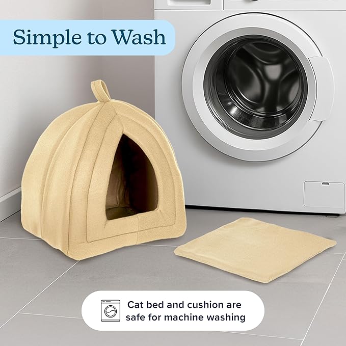 Cat House Indoor Cat Bed with Removable Foam Cushion, Plush Cat Tent Bed for Small Pets, Comfortable Cozy Hideaway for Cats, Kittens, Rabbits, Guinea Pigs, Ferrets, Hedgehogs, by PETMAKER