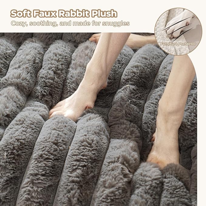 Avont Dog Bed Mat for Couch, Warm Fluffy Calming Sofa Topper Furniture Protector for Small Medium Large Dogs Cats with Removable Washable Cover -Darkgrey(M)