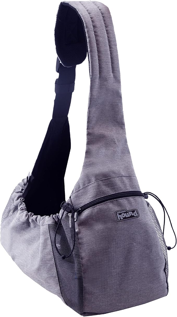 Outward Hound PupPak Sling Dog Carrier, Grey – Hands-Free Sling for Small Pets up to 15 lbs, Adjustable Strap, Mesh Ventilation, Zippered Pocket, Drawstring Fit – Ideal for Travel & Adventures