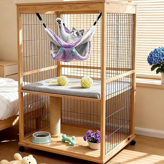 Cat Hammock for Cage, Soft Warm Hanging Bed for Kitten, Guinea Pig, Ferret, Rat, Chinchilla and Other Small Pets, Cozy Bunkbed 13.39"x13.39"