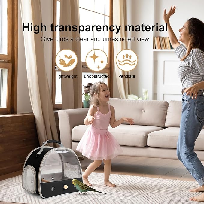Bird Travel Carrier, Portable Small Bird Parrot Parakeet Carrier with Standing Perch and Soft Mat, Side Access Window Collapsible to Carry and Transport Birds Vet Visit