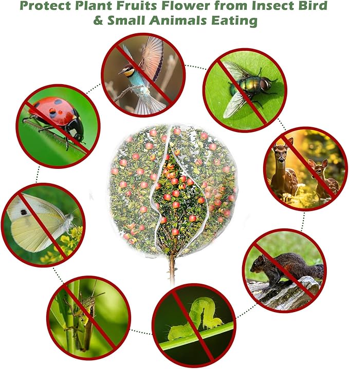 8 x 8ft Large Fruits Tree Netting, Garden Mesh Insect Tree Cover with Zipper Drawstring Bird Barrier Net Plant Bags Blueberry Bushes Protection Plant Cover for Prevent Animals Deer Squirrel Bug