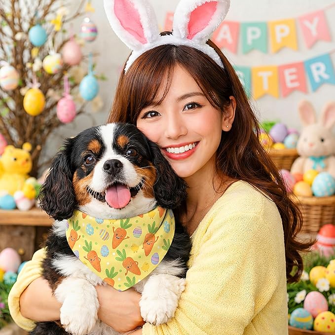 Abbylike 50 Pcs Easter Dog Bandanas Bulk Bunny Egg Carrot Bandanas for Dogs Triangle Kerchief Bibs Scarf Set for Pet Easter Costume Photo Props Accessories Pet Shops, 25 Styles (25.6 x 17.7 x 17.7)