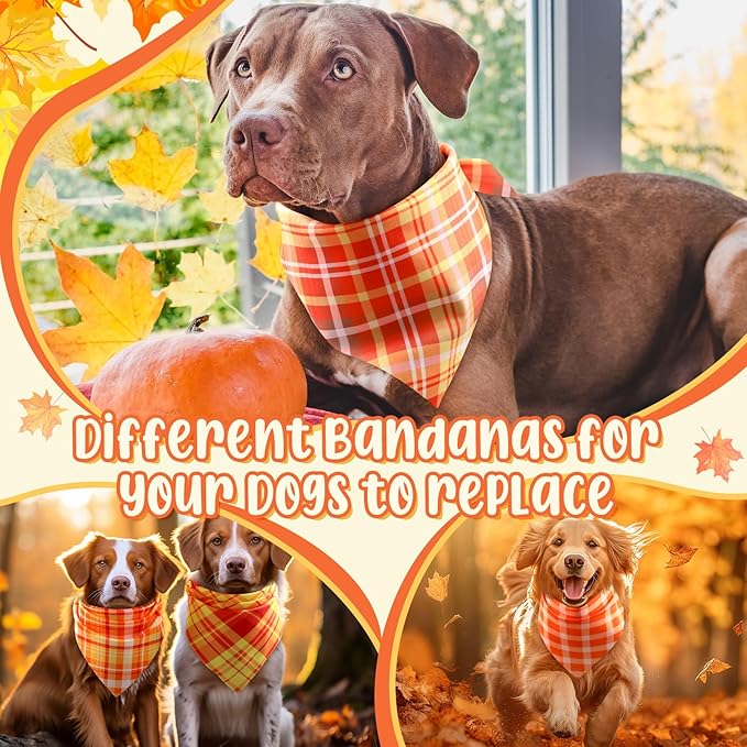 Abbylike 50 Pcs Orange Plaid Dog Bandanas Bulk Check Pattern Bandanas for Dogs Triangle Kerchief Bib Scarf Set for Pet Party Costume Photo Props Accessories Pet Shops, 25 Styles(31.5 x 21.7 x 21.7)