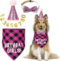 Dog Birthday Party Supplies, Dog Birthday Decorations with Birthday Girl Dog Bandanas/Dog Cat Birthday Hat/Dog Bow Tie/Collar with 0-8 Numbers, for Medium Small Dogs Pets (X-Large, Pink)