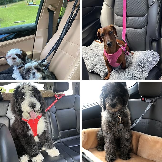 BWOGUE Pet Dog Cat Seat Belts, Car Headrest Restraint Adjustable Safety Leads Vehicle Seatbelt Harness (1 Pack, Pink, Elastic)
