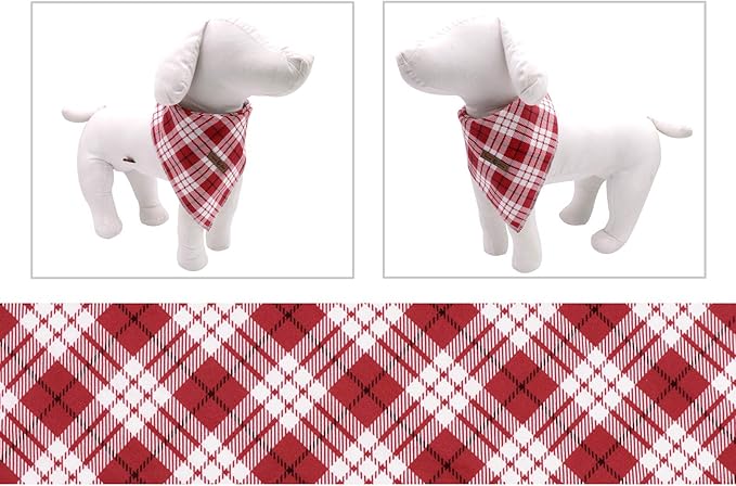 Lionet Paws Christmas Dog Bandana Washable Cotton Handkerchief Scarf Triangle Bandana for Small Medium Large Dogs Red Grid
