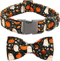 Halloween Dog Collar, Ghost Print Adjustable Pet Collar Fall Pumpkin Cute Cotton Soft Collars with Bow Tie Fall Metal Buckle Holiday Puppy Collars Boy&Girl Gift for Medium Dogs