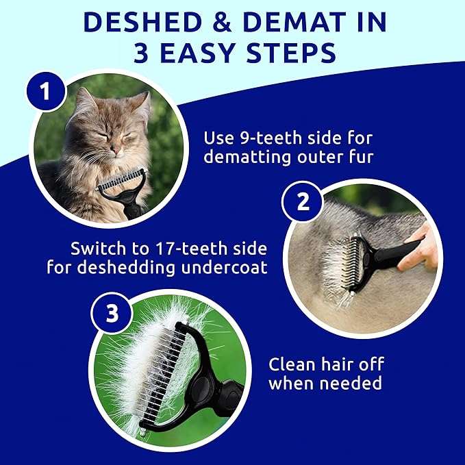 Pat Your Pet Deshedding Dog Brush For Shedding – Cat Brushes For Indoor Cats, Double-Sided Cat Brush Deshedding & Grooming Tool For Long Haired And Short Haired Dogs, Skin-Friendly