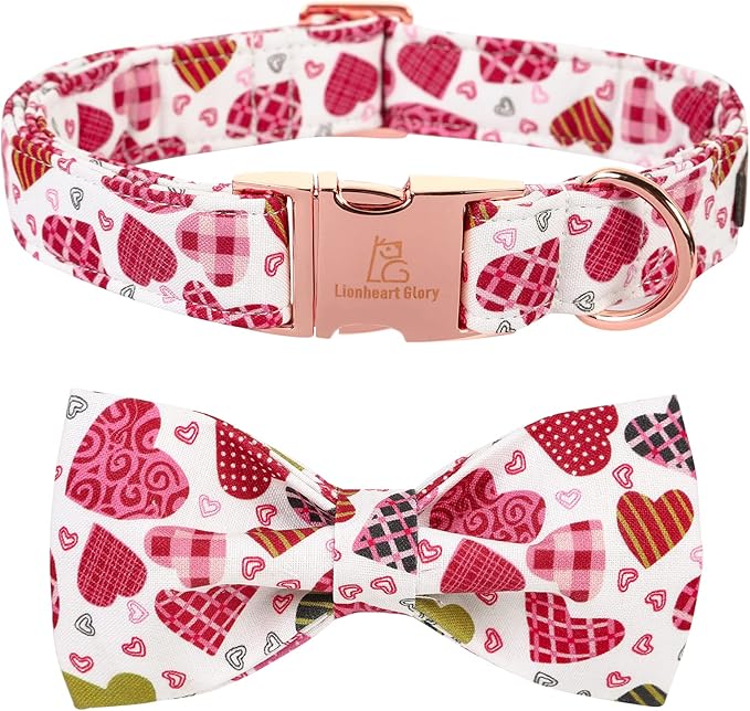 Lionheart glory Heart Dog Collar, Adjustable Dog Collar with Bowtie, Pet Gift Collar for Dog Soft Bowtie Dog Collars for Small Dogs