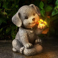 Solar Dog Garden Statue with Lantern Light – 8.2in Outdoor Dog Figurine for Women, Mom, Grandma,Garden Gifts，Home Decoration with Butterfly