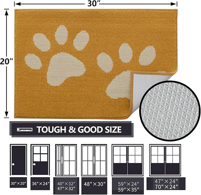 Buganda Dog Door Mat for Muddy Paws, Absorbent Dirt Trapper Washable Indoor Doormats, Non Slip Low-Profile Mud Mat for Dogs, Front Entrance Doormat for Inside Floor (36x24 Inches, Yellow)