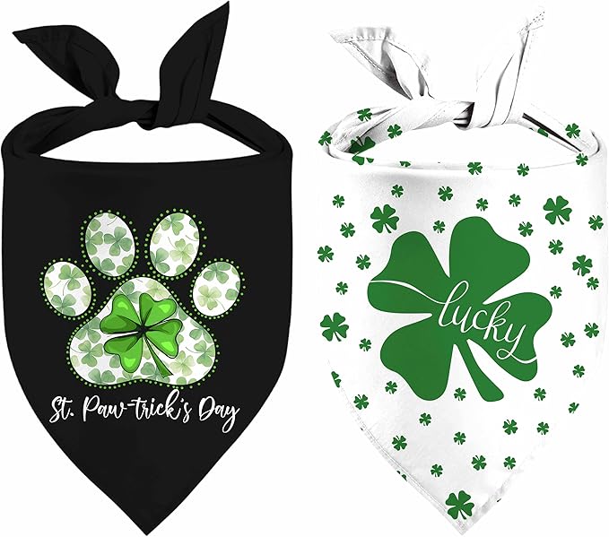 St. Patrick's Day Dog Bandana, 2 Pack Adjustable Holiday Party Pets Saint Patrick Day Bandana Triangle Bibs Lucky Cat Scarf Set