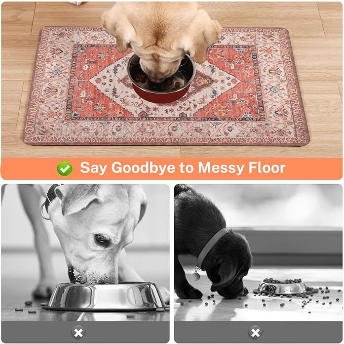 Absorbent Pet Dog Bowl Mat for Food and Water, Pet Cat Food Feeding Mat with Non Slip Rubber Backing, Dog Food Mats for Floors Waterproof, 24"x32"
