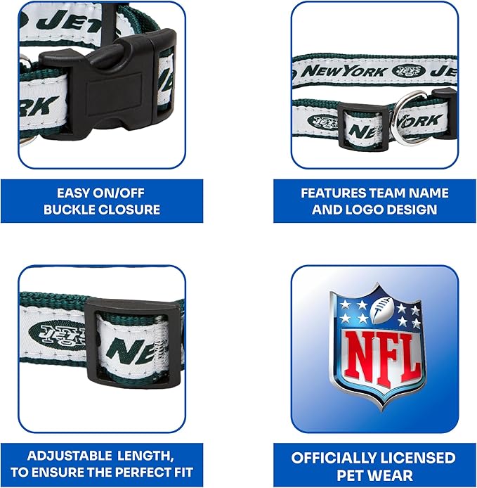 Pets First NFL New York Jets Licensed PET COLLAR, Medium - Heavy-Duty, Strong, and Durable Dog Collar. Available in 31 Football Teams and 4 Sizes