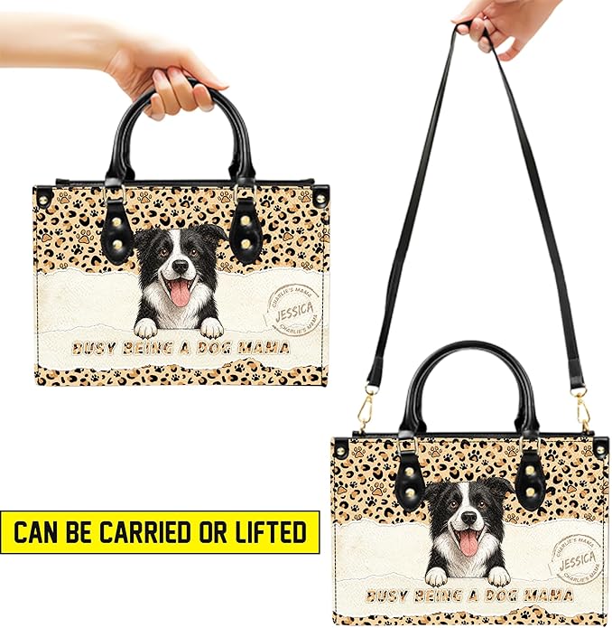 Personalized Pet Mom Leather Handbag – Custom Name Dog Cat Photo Purse, Pet Lover Gifts for Women, Christmas
