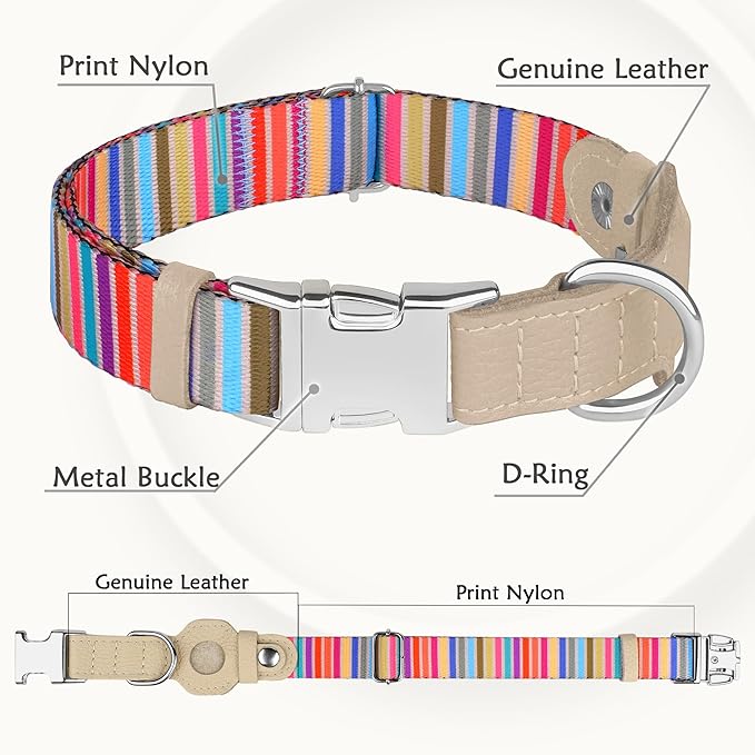 AirTag Dog Collar for Small Medium Large Breed - Adjustable Cute Pattern Dog Collar with Airtag Holder - Soft Leather Tracker GPS Apple Air Tag Pet Collars (Small, 12"-15" Neck Fit, Serape)