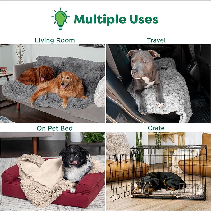 Furhaven Waterproof Throw Blanket for Dogs & Indoor Cats, Washable - Shaggy Plush Calming Long Faux Fur & Velvet Dog Blanket - Driftwood, Small (Pack of 2)