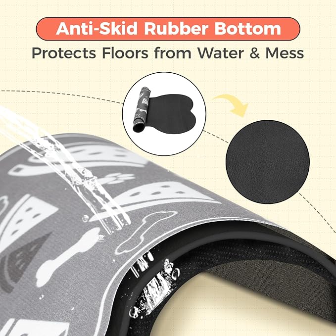 Dog Food Mat, 0.15” Thickened Super Absorbent Pet Feeding Mat for Food and Water, Fruit Donut Pattern Cat Placemat, Quick Dry Non-Slip Dog Bowl Mat, Water Splash Proof（Small Watermelon Grey）