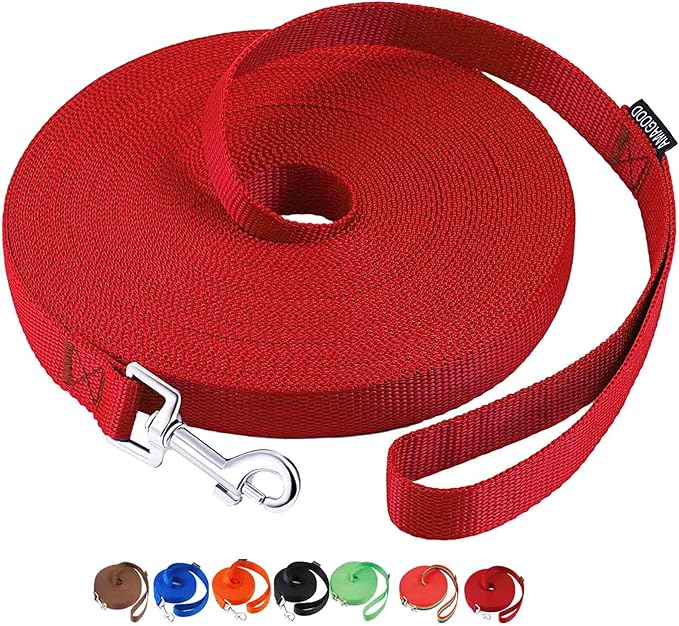 AmaGood Dog/Puppy Obedience Recall Training Agility Lead-15 ft 20 ft 30 ft 50 ft Long Leash-for Dog Training,Recall,Play,Safety,Camping (20feet, Red)