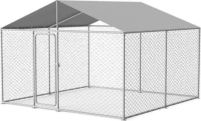 10'x10' Large Outdoor Dog Kennel, Heavy Duty Dog Enclosure with Roof, Weather Resistant Cover and Security Lock(124"x124")