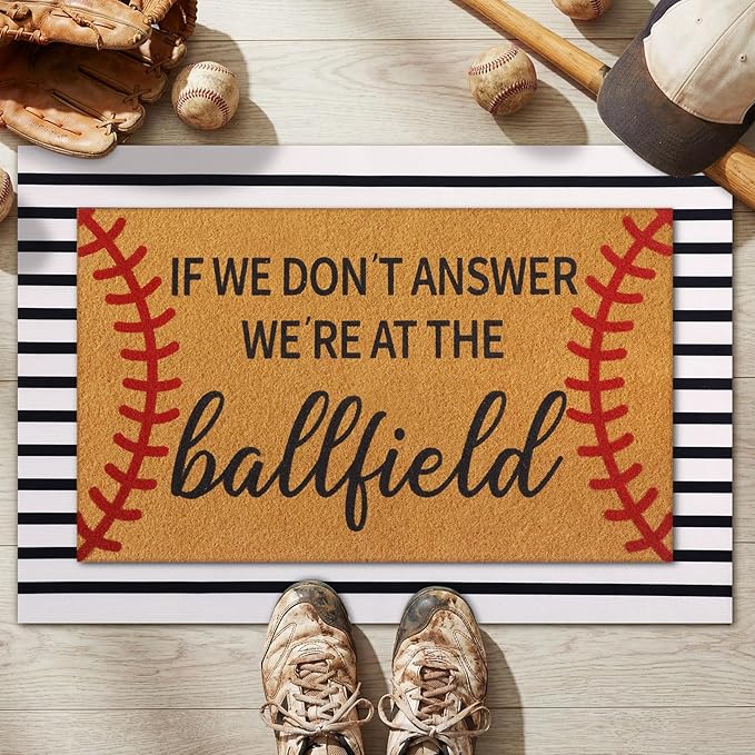 Tinideya 2 Pcs Baseball Door Mat Ballfield Welcome Non Slip Coir Mats Ballfield Theme Floor Layering Doormats Seasonal for Front Porch Entryway Decor(Baseball Theme)