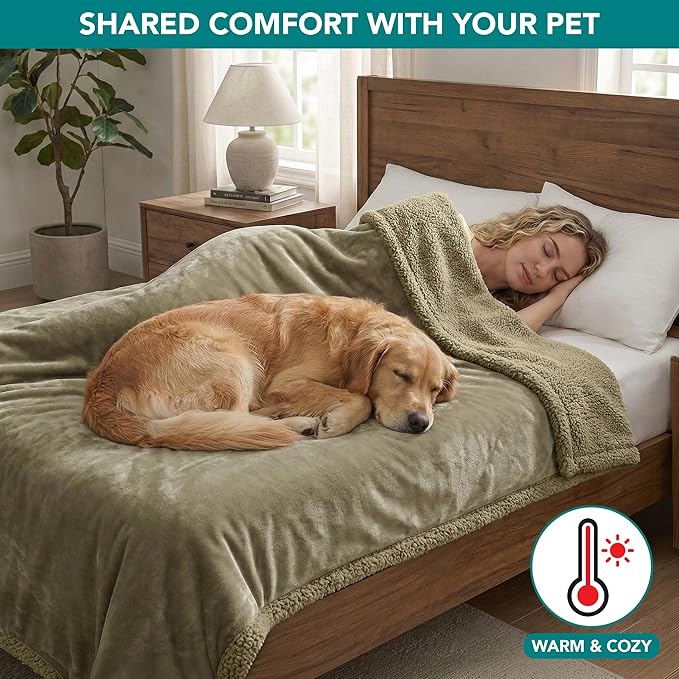 PetAmi Waterproof Dog Blanket for Medium Large XL Dog Puppy Cat Throw for Couch Cover Leakproof Protection, Sherpa Fleece, Reversible Soft Washable 80x60 Taupe Taupe