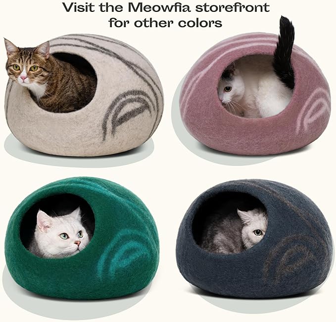 MEOWFIA Cat Cave – Premium Felt Cat Bed for Indoor Cats, Handmade Merino Wool (Aquamarine, Large)