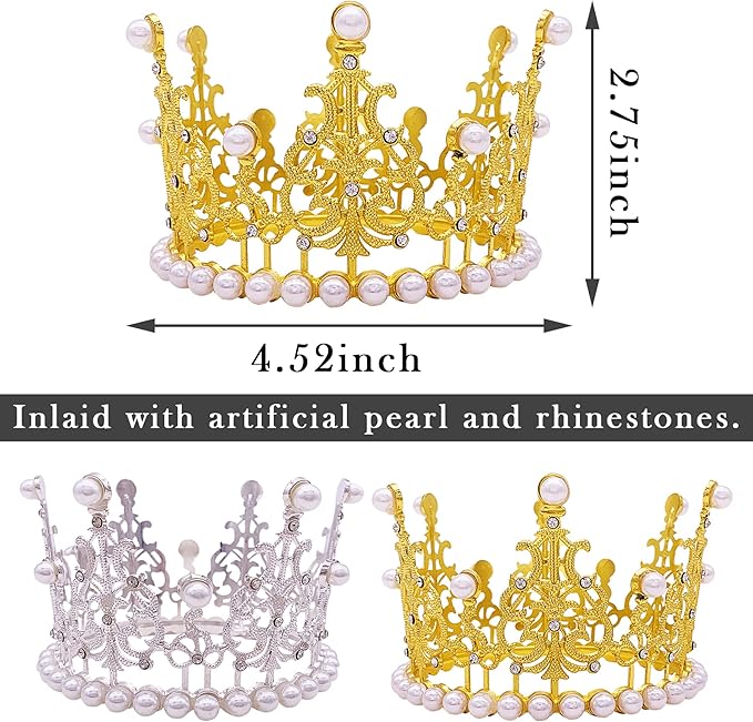 PET SHOW 2pcs Large Dog Crown Headband Sheep Big Pet Hat for Birthday Party Silver Gold Rhinestone Faux Pearl Crown for Pets Wedding Hair Accessories Photo Prop Costume